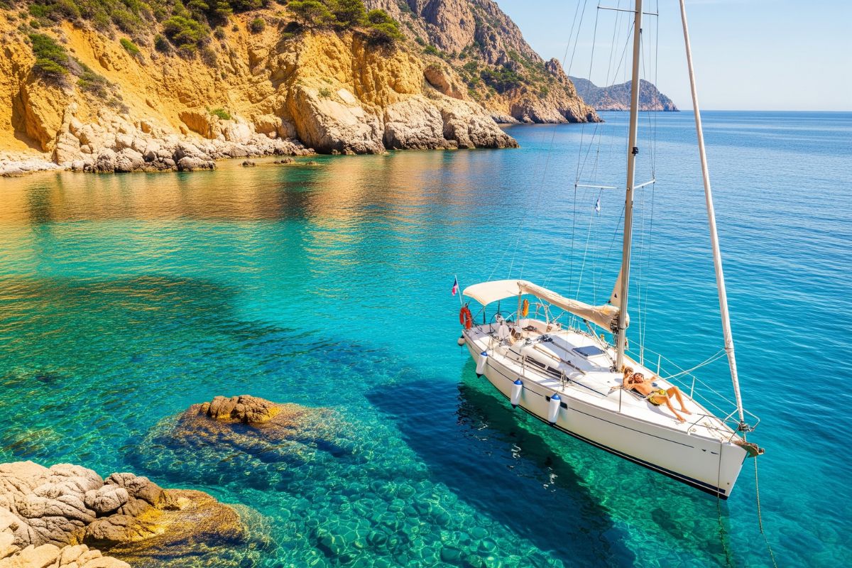 Location bateau Ajaccio crique Corse mer turquoise
