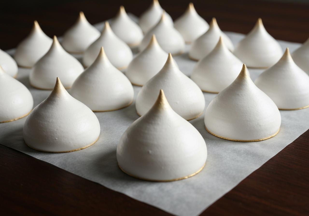 Meringues françaises blanches sur plaque de cuisson