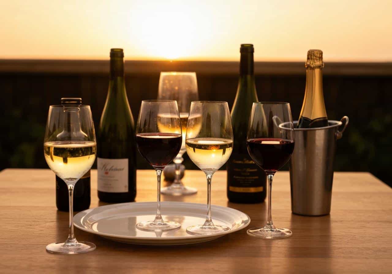 Plateau de verres de vin et flûtes de champagne apéro