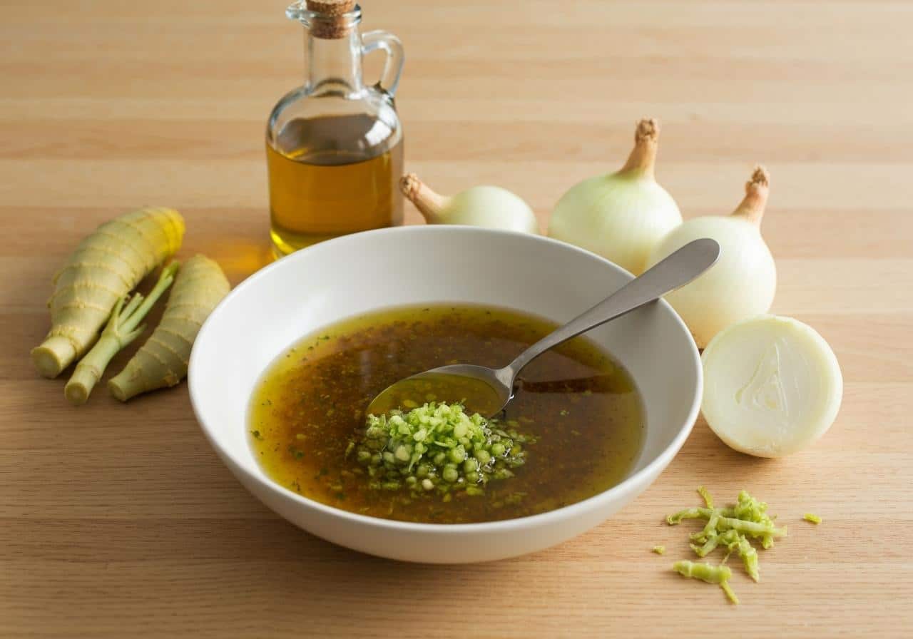 Vinaigrette asiatique maison dans un bol avec ingrédients