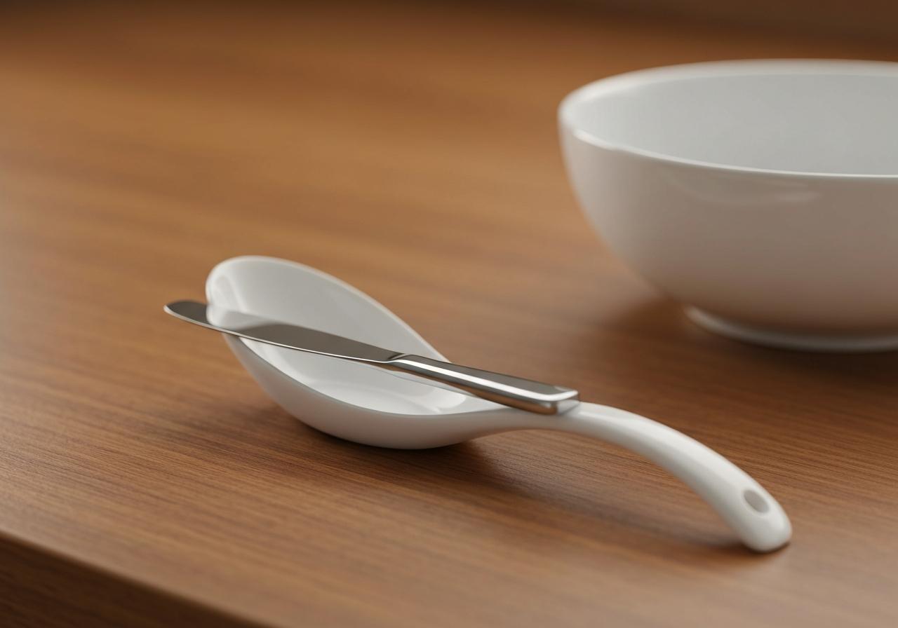 Cuillère rasée de farine blanche au-dessus d'un bol