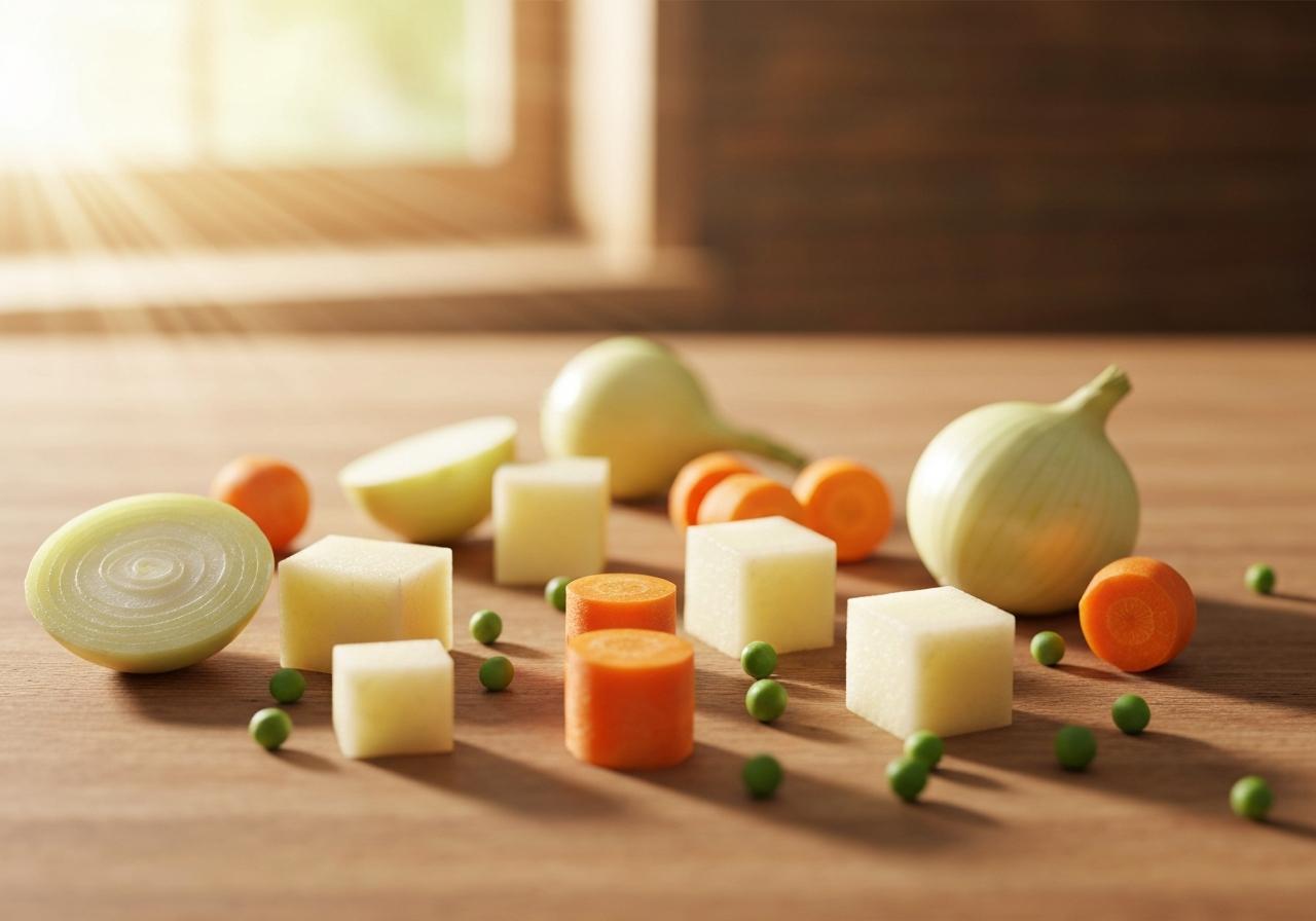 Légumes frais coupés en cubes pour jardinière cocotte