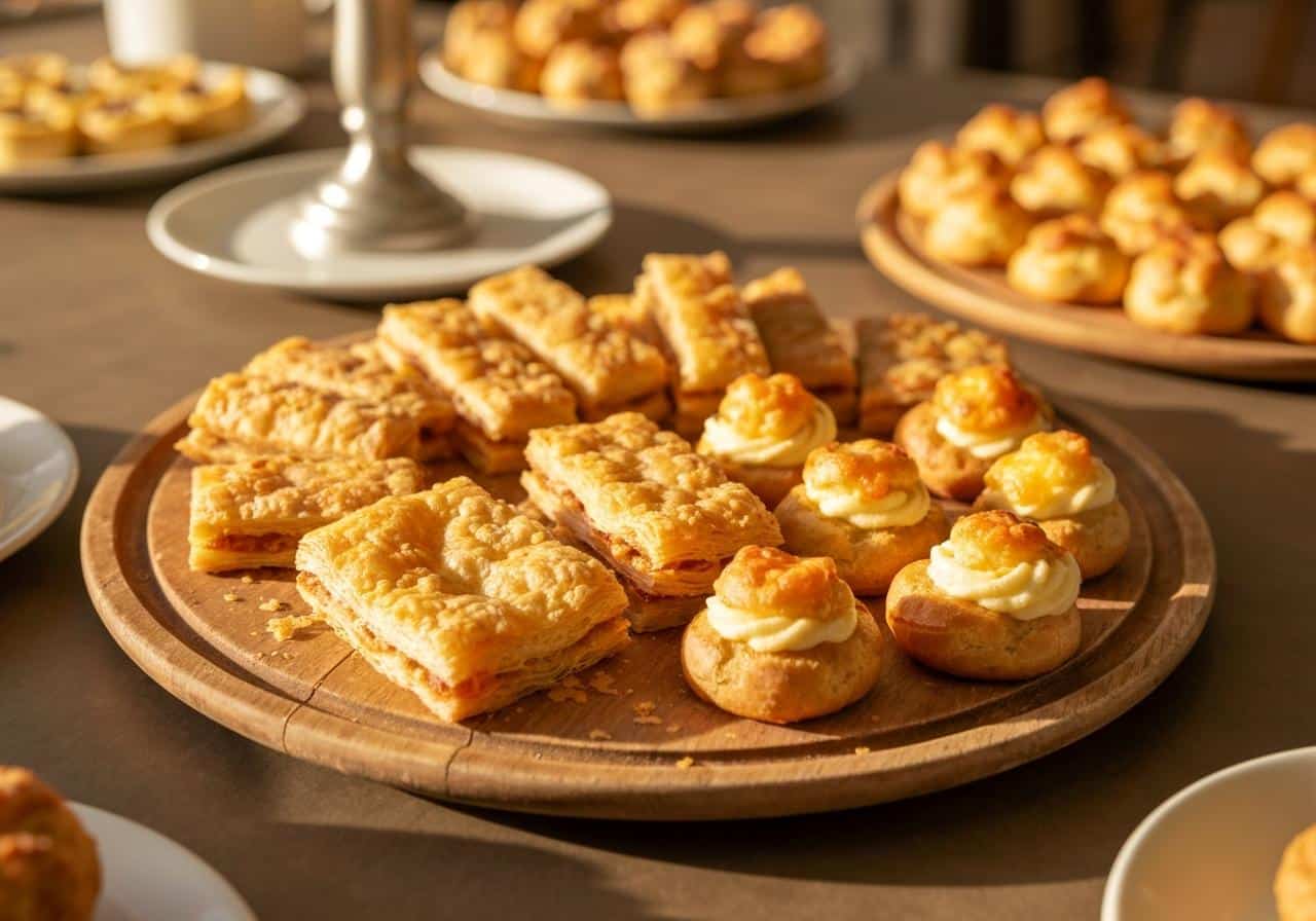 Plateau de feuilletés dorés et gougères au fromage