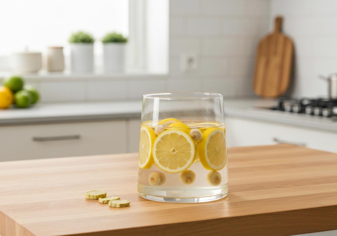 Carafe en verre eau infusée citron gingembre concombre