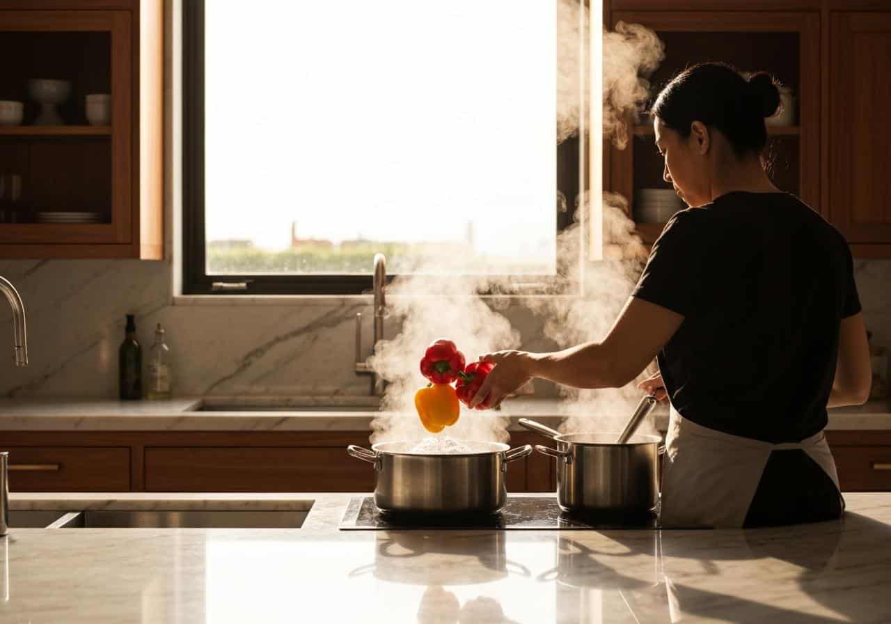 Cuisson poivron eau bouillante