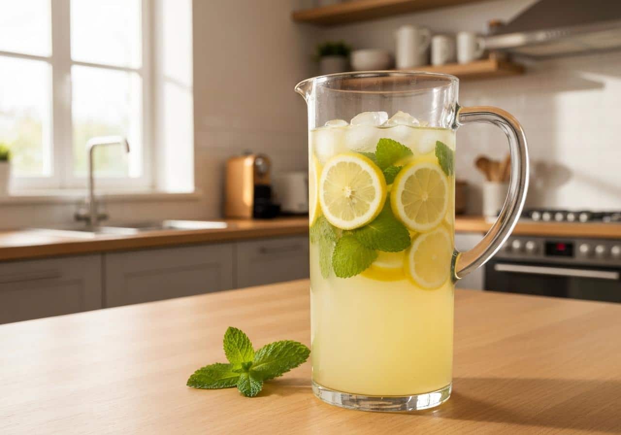 Pichet de limonade maison avec citrons et menthe