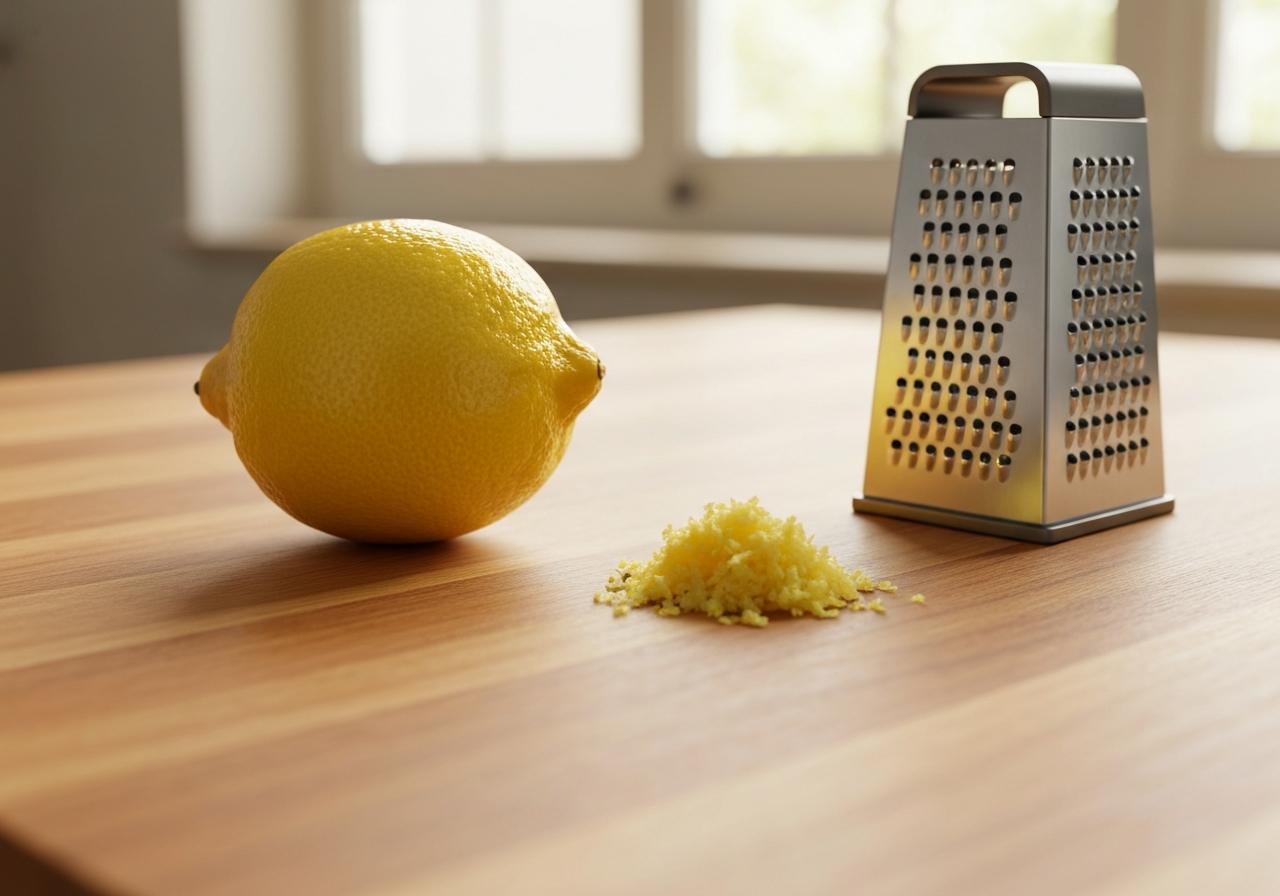 Râpe microplane et citron jaune sur plan de travail
