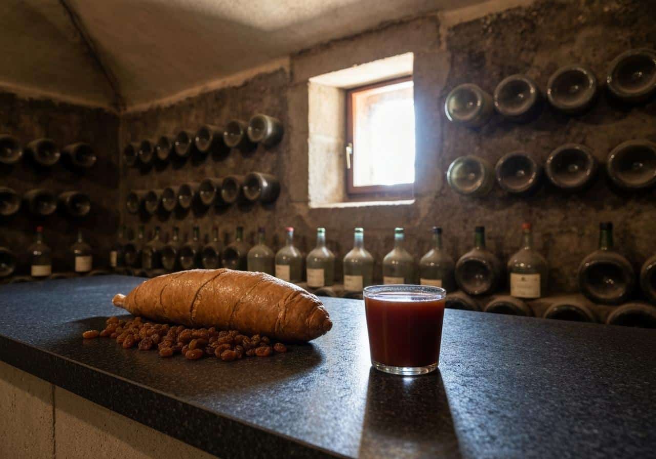 Bonbonne en verre avec jus de raisin rouge muscat