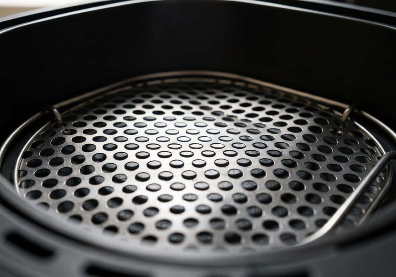 Grille métallique dans panier air fryer vue rapprochée