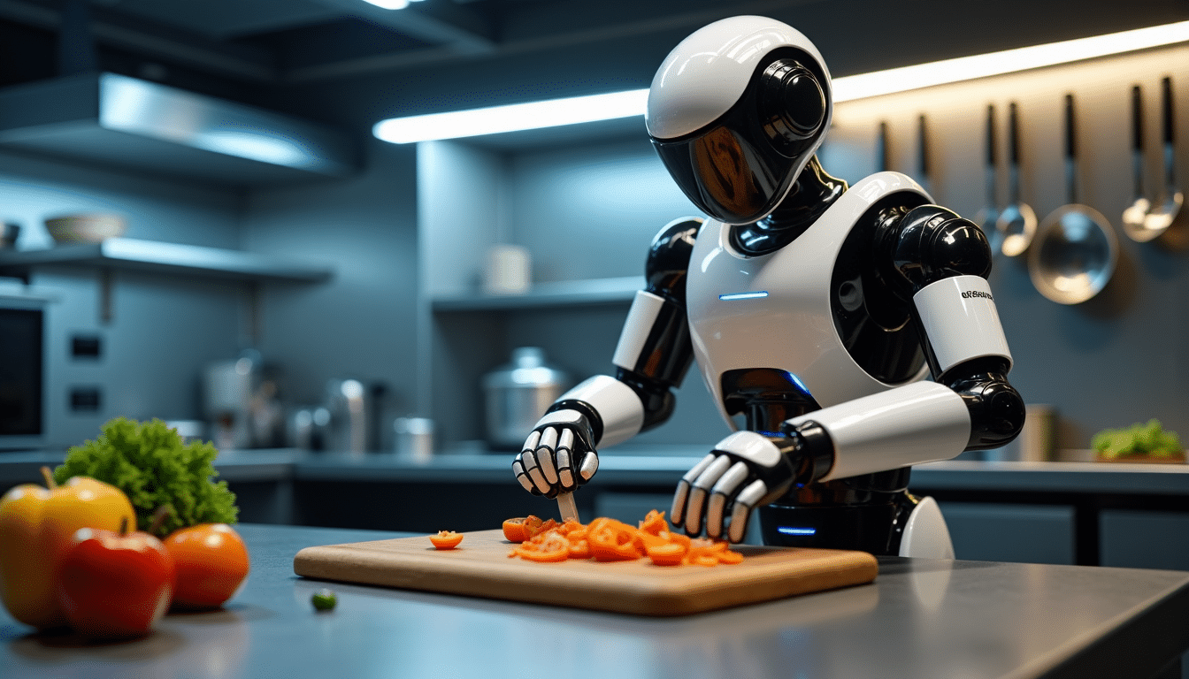 Bras robotisé préparant un plat