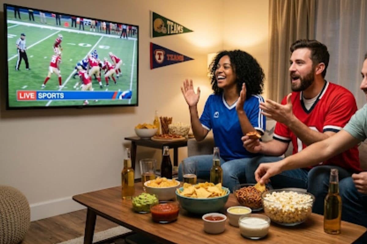 Amis devant un match de foot télé