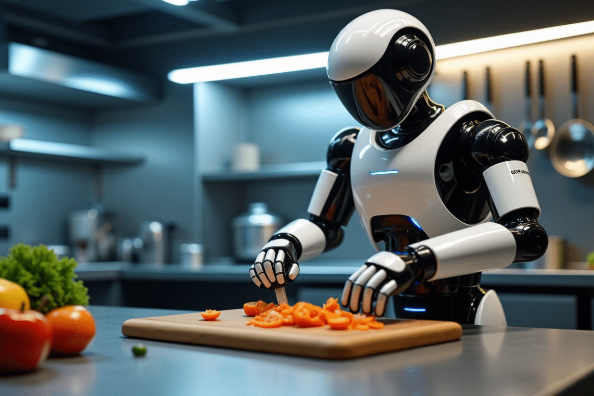Bras robotisé préparant un plat