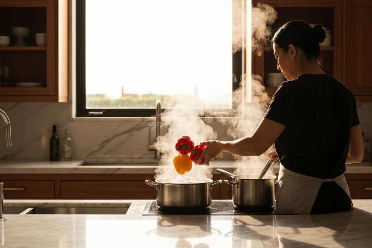 Cuisson poivron eau bouillante