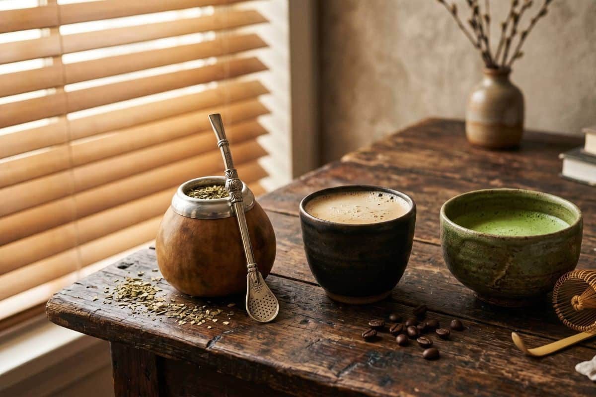 Café matcha et café sur une table